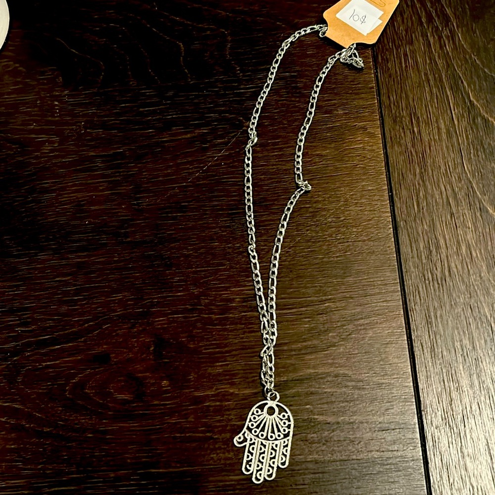 Silver hand necklace